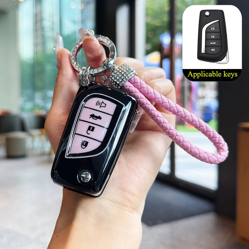 TPU Car Folding Key Case Cover Fit for Toyota Corolla Fortuner Tundra RAV4 Keyless Auto Accessories