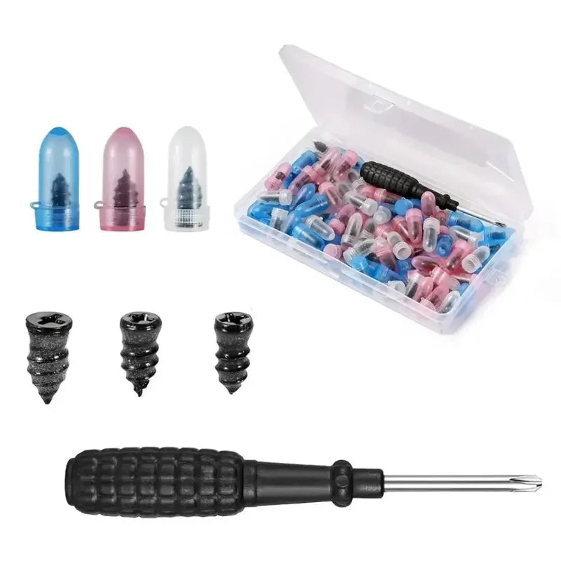 Puncture Repair Kit for Car Vacuum Tire Repair Screws Tire Rubber Screw Nails+ Tool Set W/Box Quick