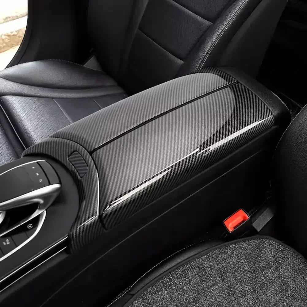 4Pcs Carbon Fiber Car Center Armrest Box Panel Switch Button Cover Interior Accesso additional angle