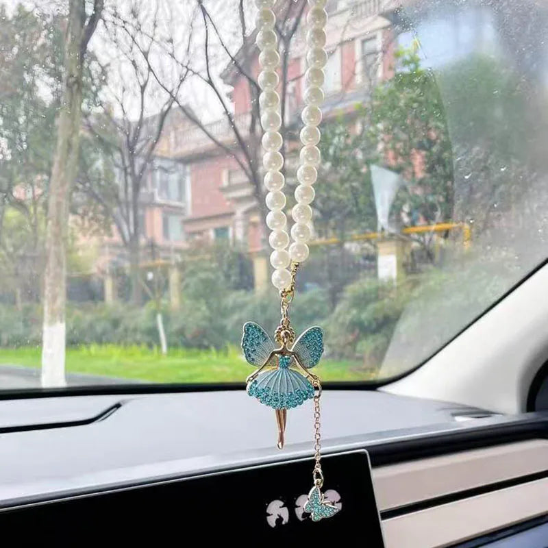 Fashion Angel Girl Car Interior Decoration, Exquisite Diamond Inlaid Car Rearview Mirror  Pendant Accessories Gift Hanging
