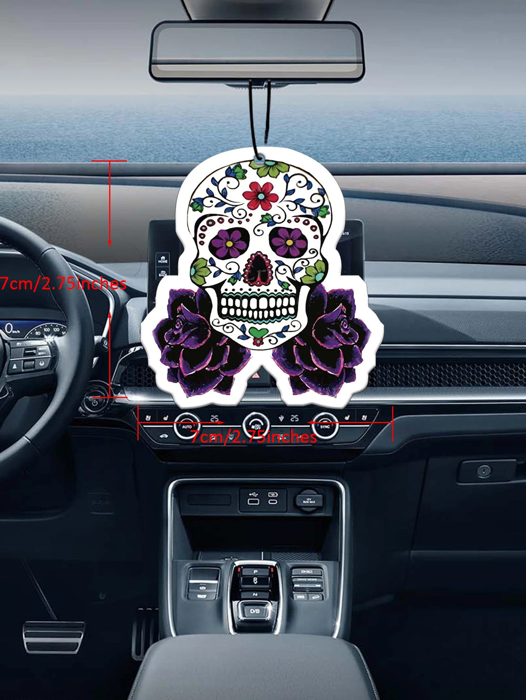 Purple Skull Car Air Freshener | Long-Lasting Perfume Pendant close-up view