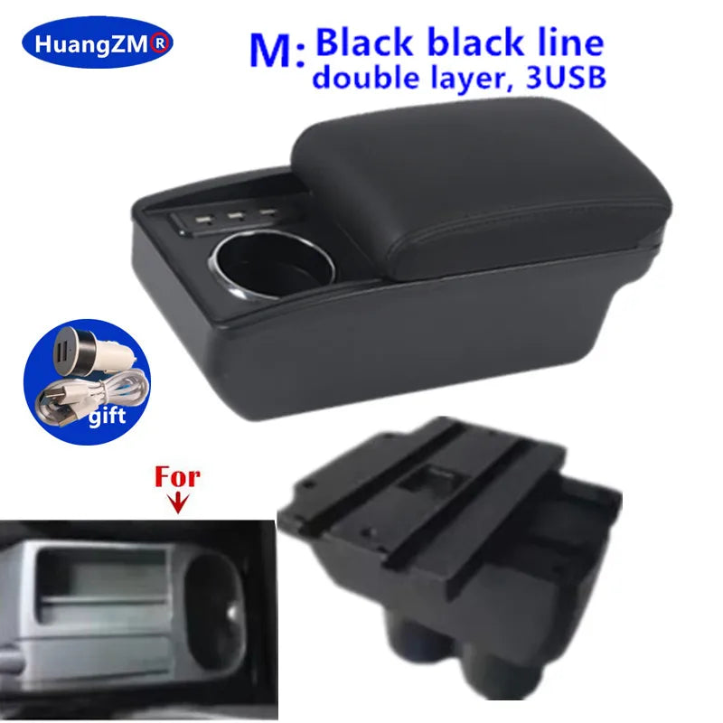 For Volkswagen VW Touran Caddy Armrest Box Double-Layer Center Storage Box USB Port Cup Holder Interior Retrofit Car Accessories