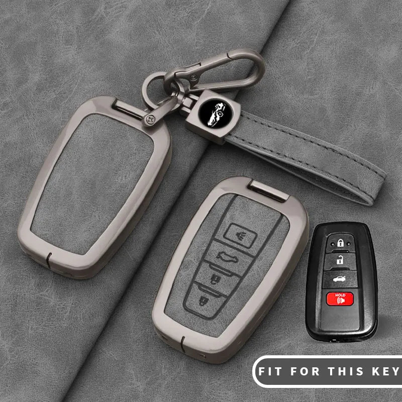Leather Remote Key Chain Ring Case Cover Shell Protect For Toyota CHR Camry Corolla RA close-up view