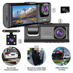 Dash Cam W/ IR Night Vision Loop Recording & 2" IPS Screen 1080P 3 Camera ， DVR recorder, video reco