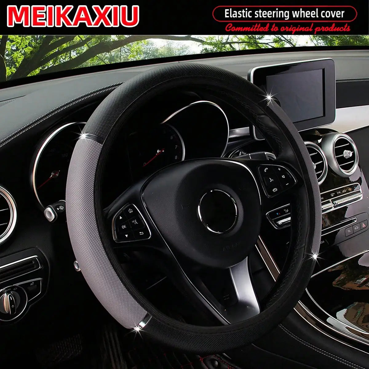 PU Leather Steering Wheel Cover 14.5-15 Inch lifestyle view