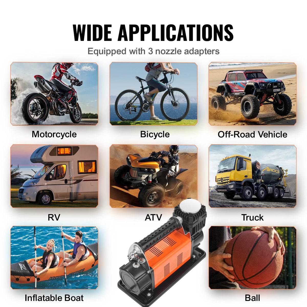 SucceBuy 12V Portable Tire Inflator 7.06CFM Heavy Duty Air Compressor 150PSI Offroad Air Pump with Adapters for Car SUV RV Truck