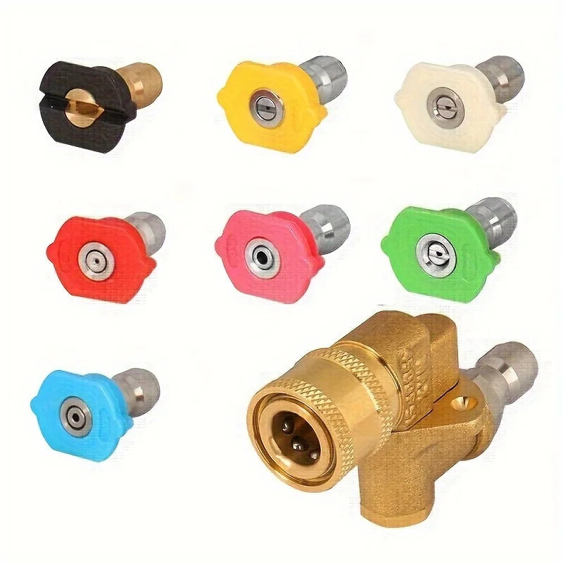 High Pressure Car Wash Gun | 5-Speed Adjustable Brass Adapter with 7 Color Nozzles detail view