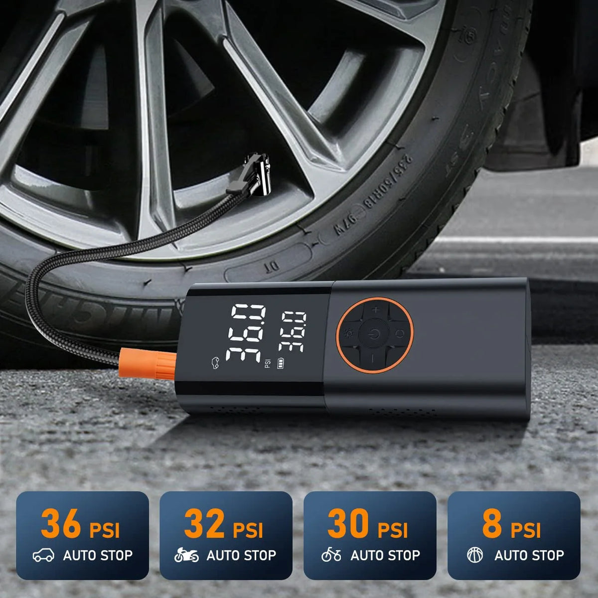 Tire Inflator Portable Air Compressor, Air Pump for Car Tires with LED Lights&Pressure Gauge for Auto, Motorcycles, Bikes, Balls
