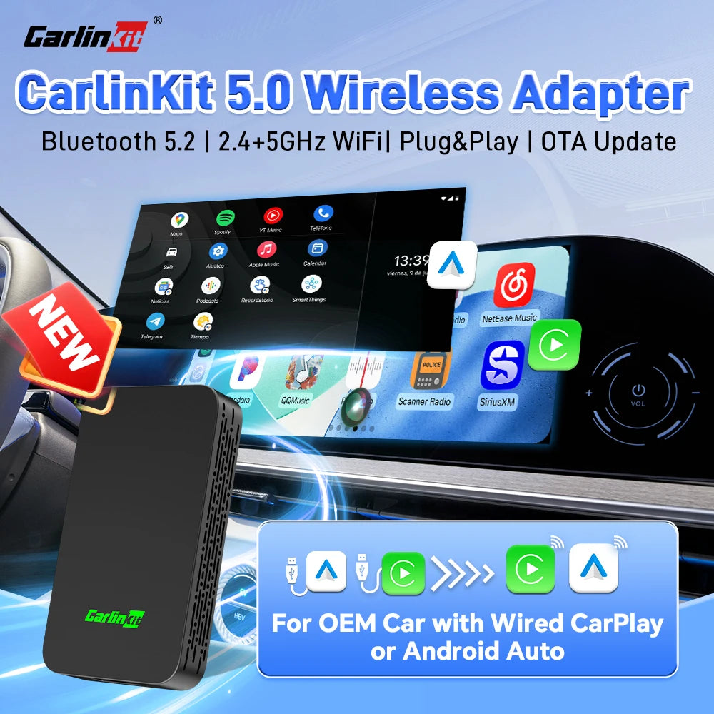 CarlinKit 5.0 C2Air Wireless CarPlay Android Auto Adapter for Car Wired to Wireless CarPlay Box Dual
