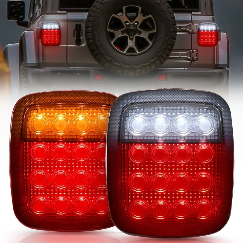 2pcs/set 16 LEDs Universal Tail Light Brake Reverse Light for Jeep Wrangler YJ TJ CJ (with Turn Sign