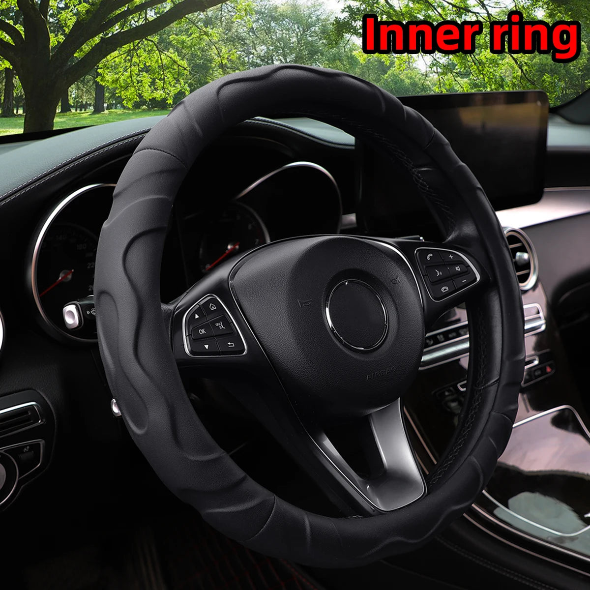 1 Artificial Lamb Skin Sense Three-dimensional Styling Sports Car Steering Wheel Cover Fits 14.5-15