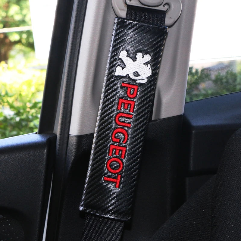2pcs Carbon fiber Car Seat belt Cover Protective Pad for Peugeot 307 206 207 308 207 4 close-up view