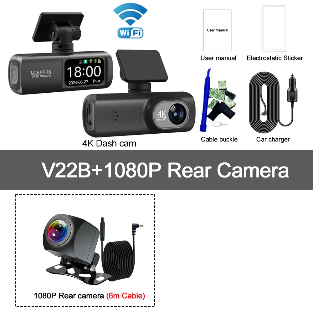 4K WiFi Dash Cam | Dual Lens, GPS, 24H Parking Monitor close-up view