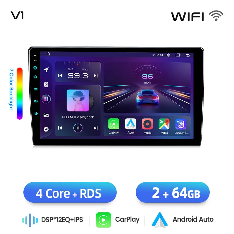 Junsun Android 15 Car Multimedia Player Touch Screen Head Unit Stereo Radio for Toyota close-up view