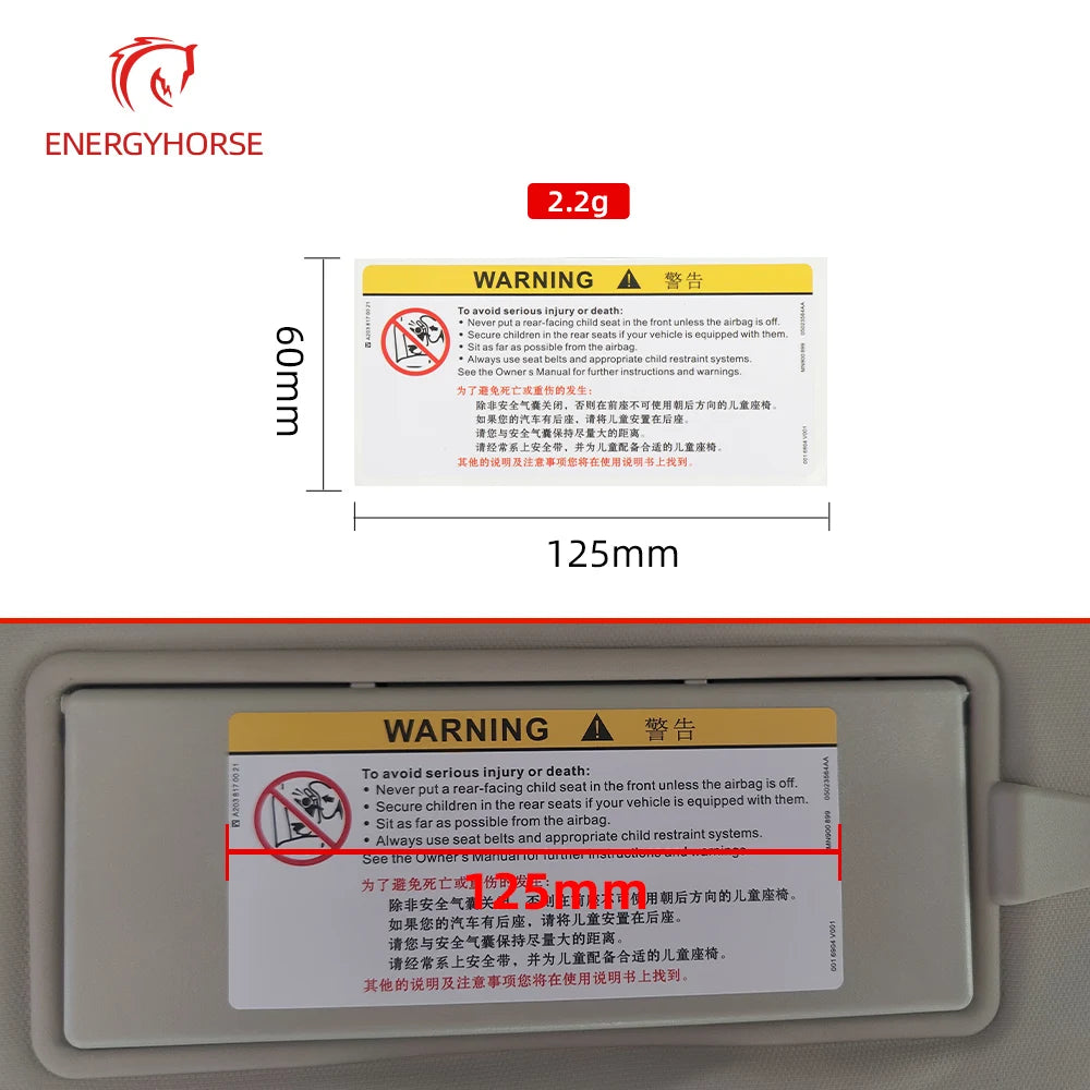 For Car Sun Visor Makeup Mirror Sticker Airbag Sticker Safety Warning Sticker Warning Board Sticker