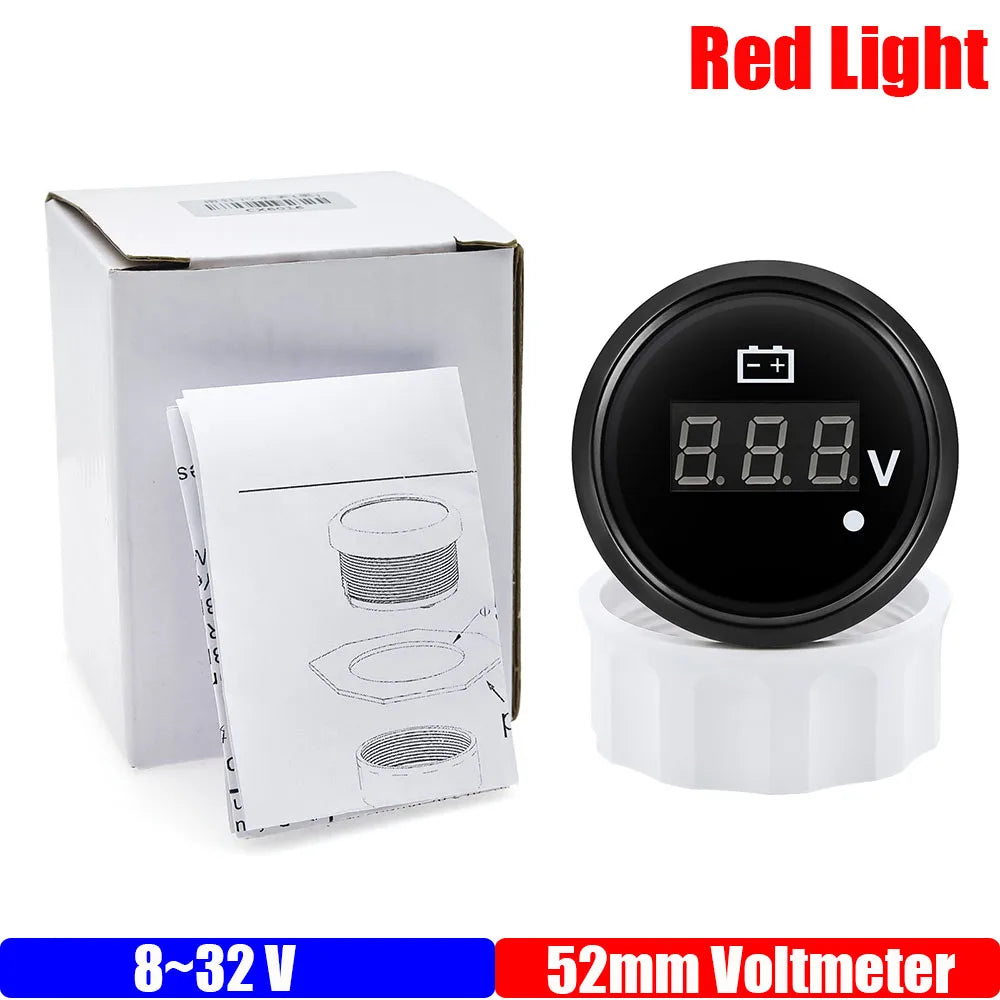 8-32V 28-48V 52mm Digital Voltmeter with Red Alarm Light | Waterproof Voltage Gauge additional angle