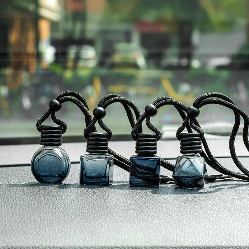Empty Black Cap Square Car Perfume Bottle | Glass Diffuser Ornament