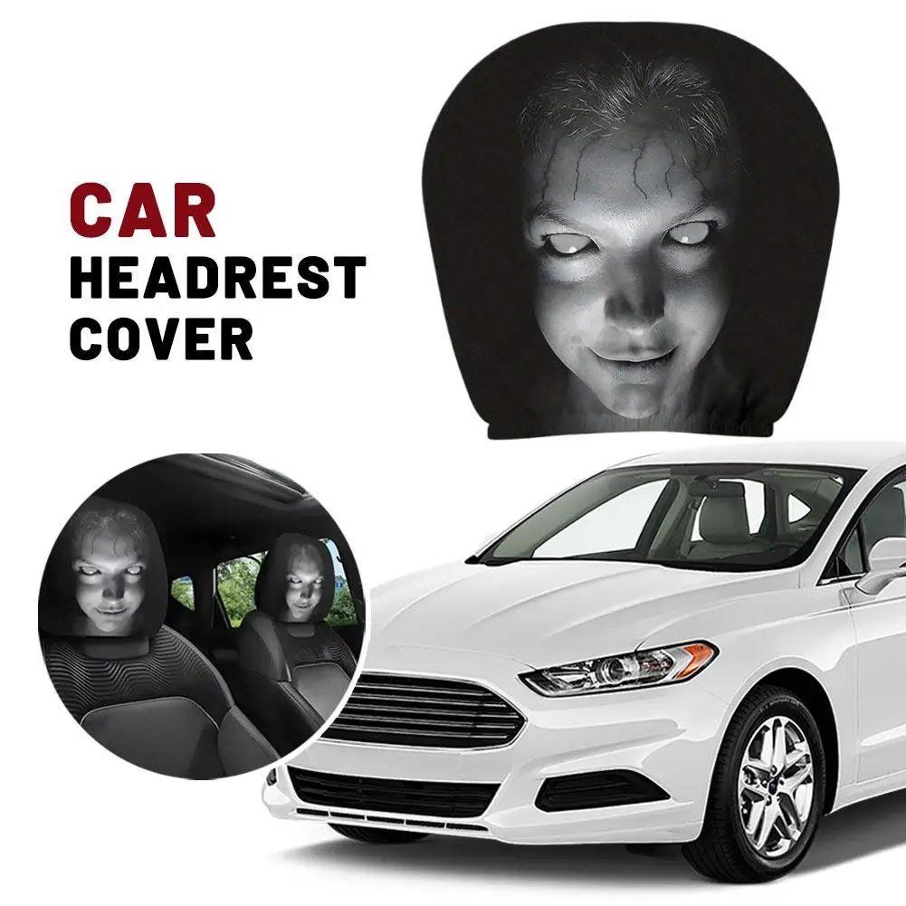 Car Headrest Covers Universal Elastic Fit Horror Theme Skull Design Funny Playful All alternate view
