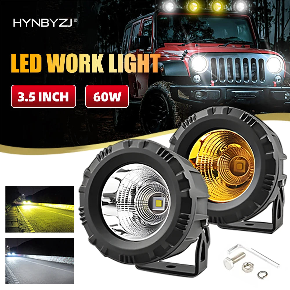 HYNBYZJ LED Motorcycle Headlight | 60W 5000LM Round Fog Lamp for Off Road ATV Truck 4x4