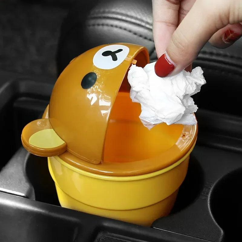 Cute Bear Car Trash Can Cup, ABS, Pink or Yellow close-up view