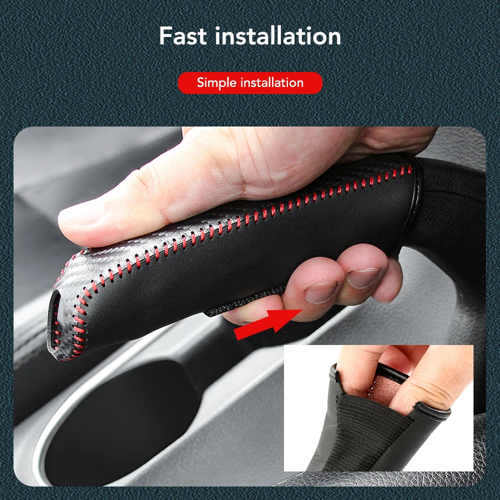 Carbon Fiber Car Leather Handbrake Cover Protective Sleeve Hand Brake Protection Car lifestyle view
