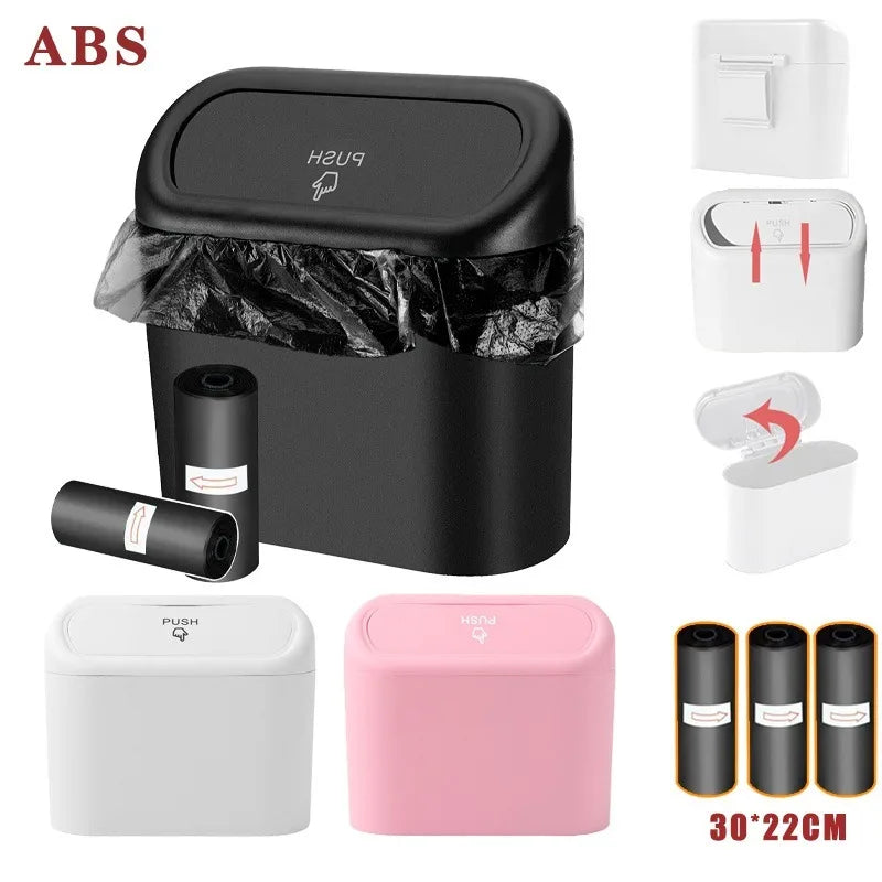 Hanging Car Trash Can Car Flip Top Trash Can Interior Trash Storage ABS Trash Can with Lid Trash Bin