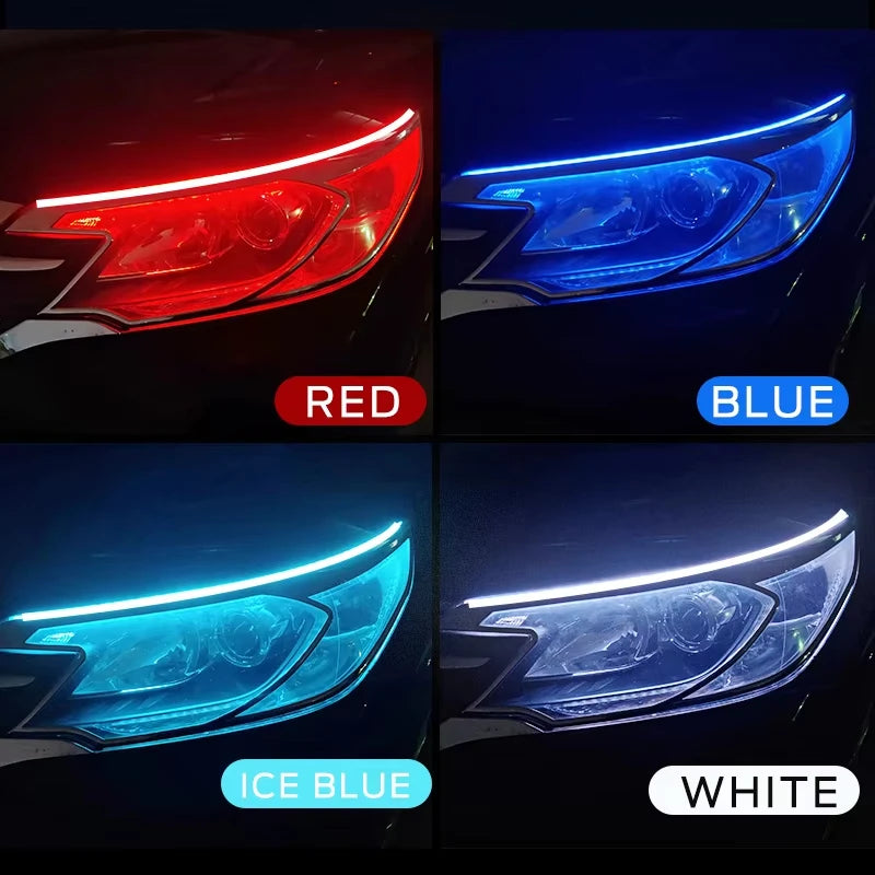 2pcs Car Led DRL Light Strip Daytime Running Lamp Dynamic Scan Flexible Waterproof Headlight Turn Signal Lights 12V Universal