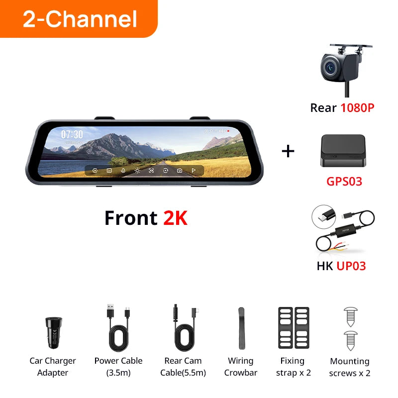 70mai S410 Rearview Dash Cam | 9.35-Inch Touch Screen Dual 2K+1080P Car DVR alternate view