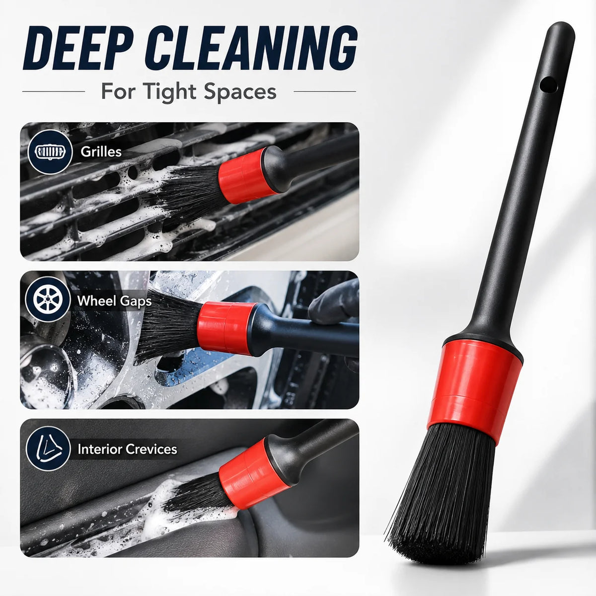 New Car Cleaning Kit Scrubber Drill Detailing Brush Set Air Conditioner Vents Towel Po close-up view