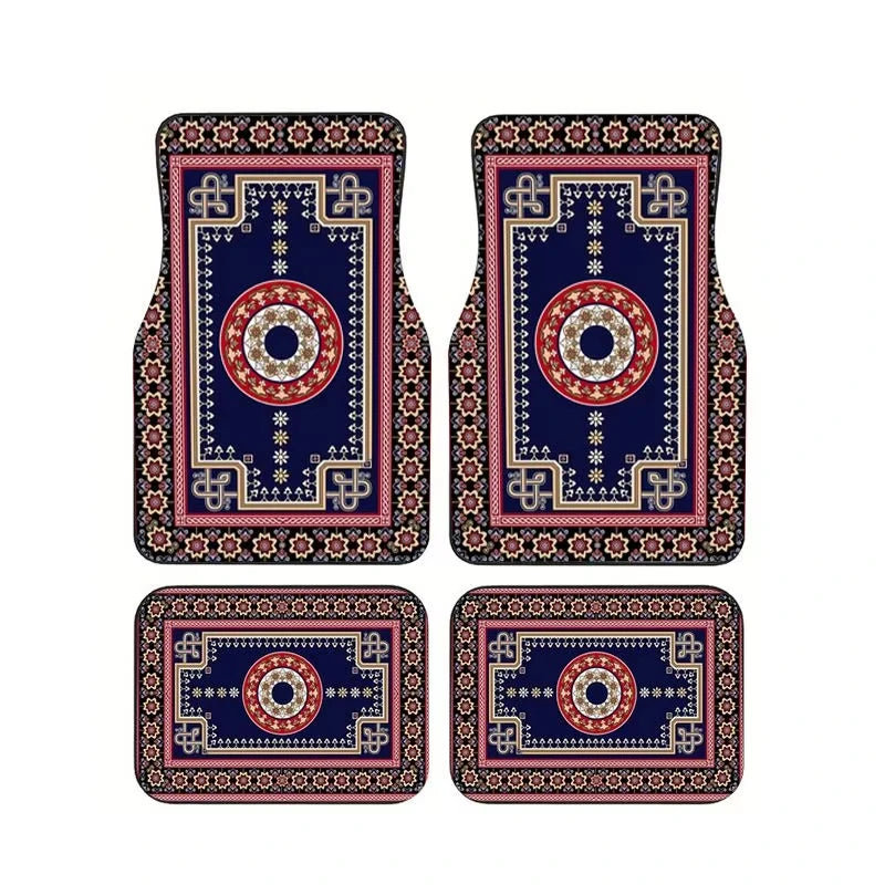 Red Bohemian Paisley Print Car Floor Mats 4Pcs Universal Anti-Slip Auto Carpet Interior detail view