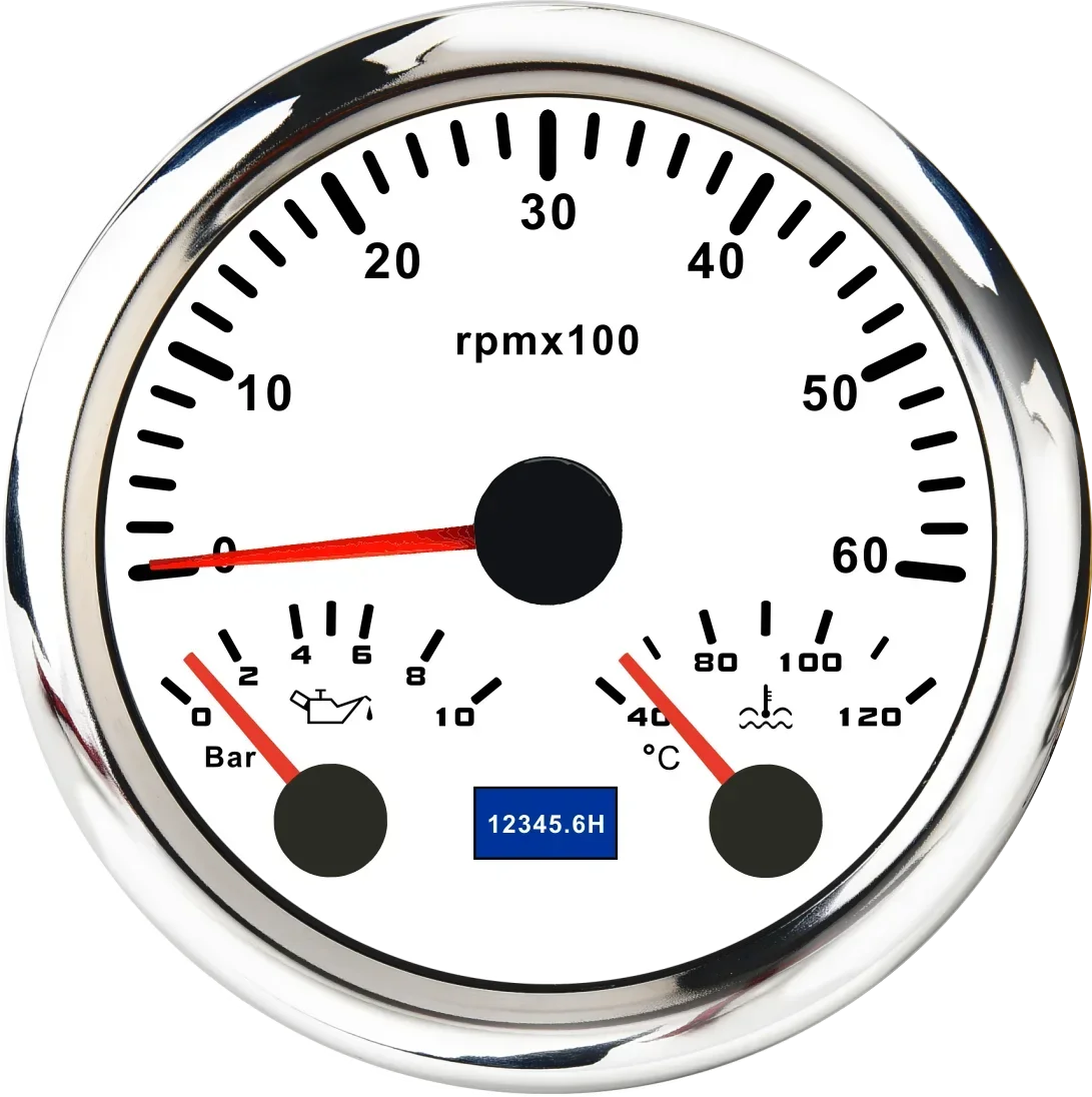 MH 85mm 3-in-1 Gauge Tachometer Water Temp Oil Pressure | 12V Car Boat 8000RPM 7 Colo alternate view