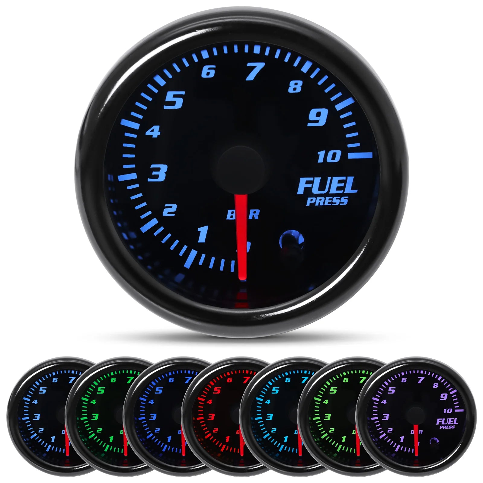 2'' 52mm 7 Color Car Gauge Set | Multi-Function 12V Gauge with Digital and Analog Disp close-up view