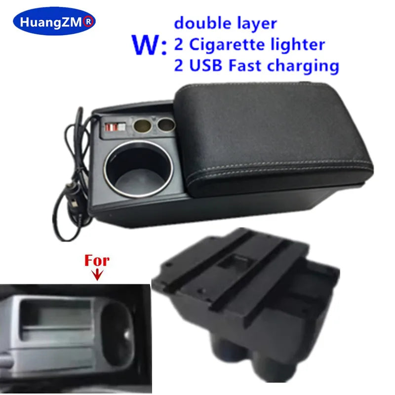 For Volkswagen VW Touran Caddy Armrest Box Double-Layer Center Storage Box USB Port Cup Holder Interior Retrofit Car Accessories