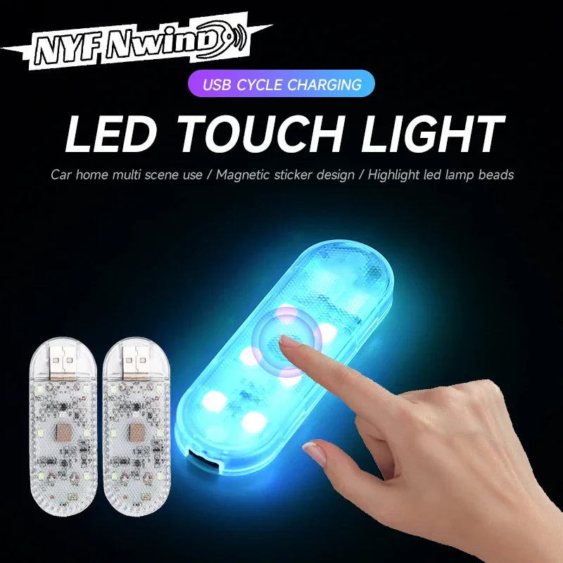 LED Car Mini Touch Light USB Charging Portable Auto Roof Ceiling Reading Night Lamp Wireless Car Dec
