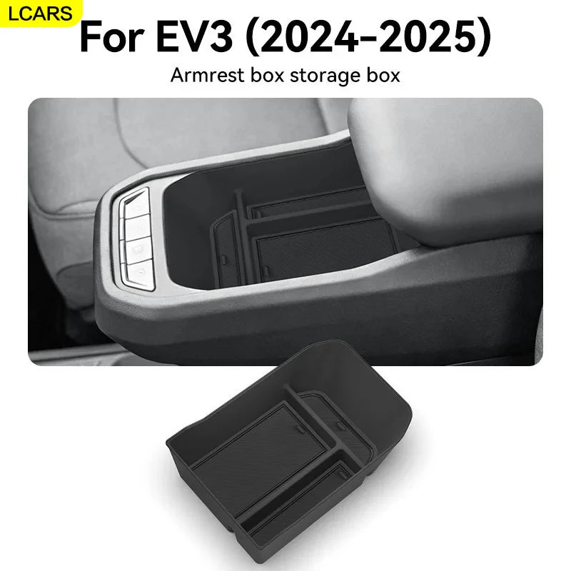 Suitable for 2024-2025 Kia Ev3 Armrest Storage Box, Center Console Storage Tray, Black Car Interior