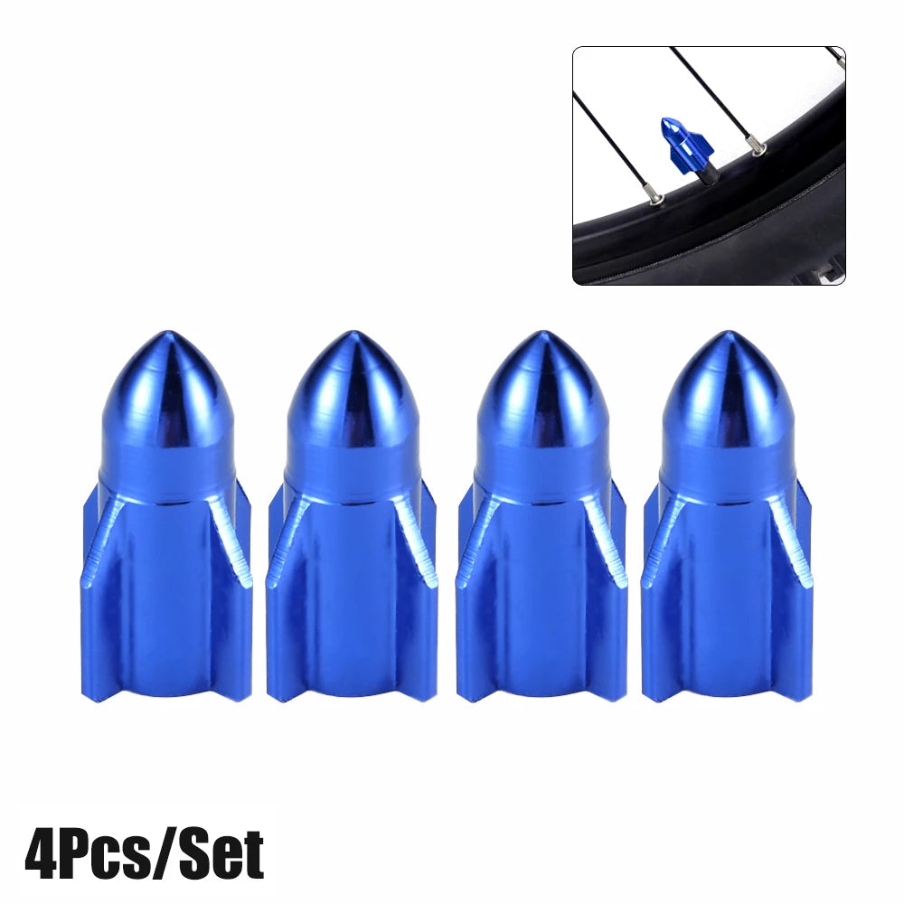 Aluminum Rocket Tire Valve Caps Set of 4 | Car and Motorcycle Alloy Valve Stem Cove additional angle