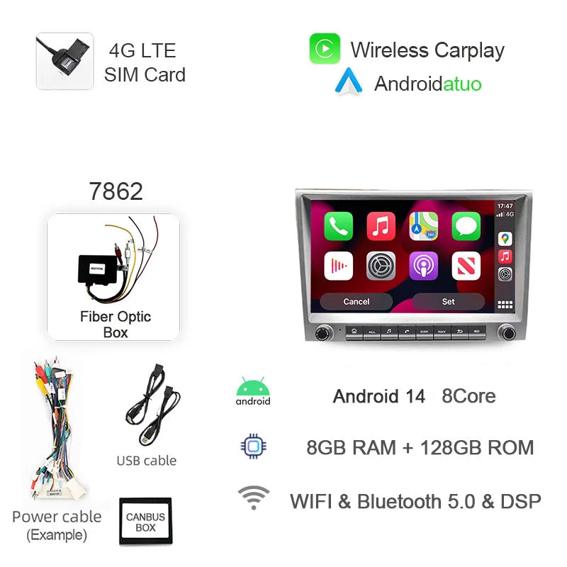 9 Inch Android 14 Car Radio GPS Navigation | For Porsche Cayman 911 987 Boxster 997 2005 detail view
