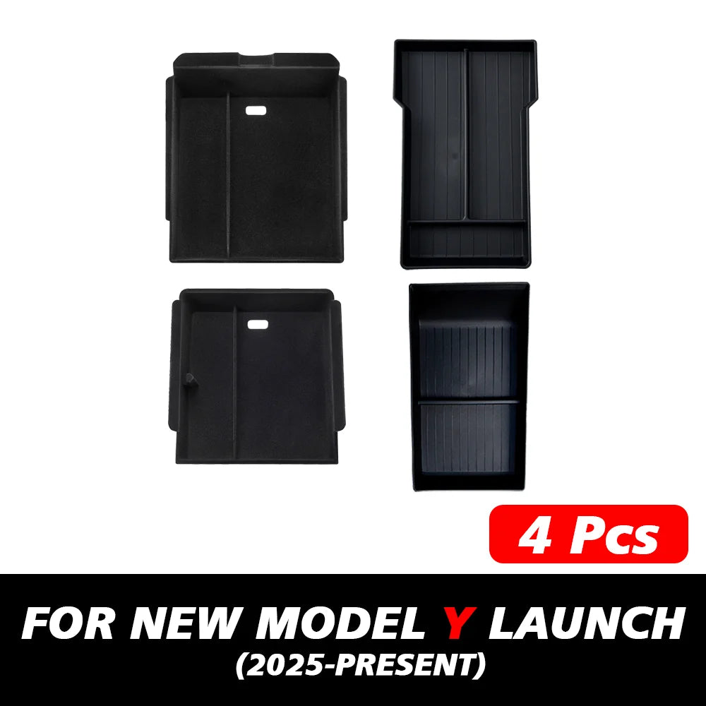 For Tesla New Model Y Juniper 2025 Launch Console & Armrest Upper and Lower Flocking Storage Box Watercup Holder Camera Cover