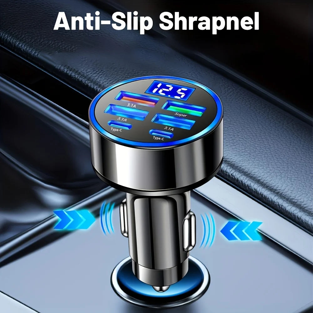 6-in-1 Fast Charging Car Adapter 3.1A Dual Type-C Digital Display Smartphones Tablets alternate view
