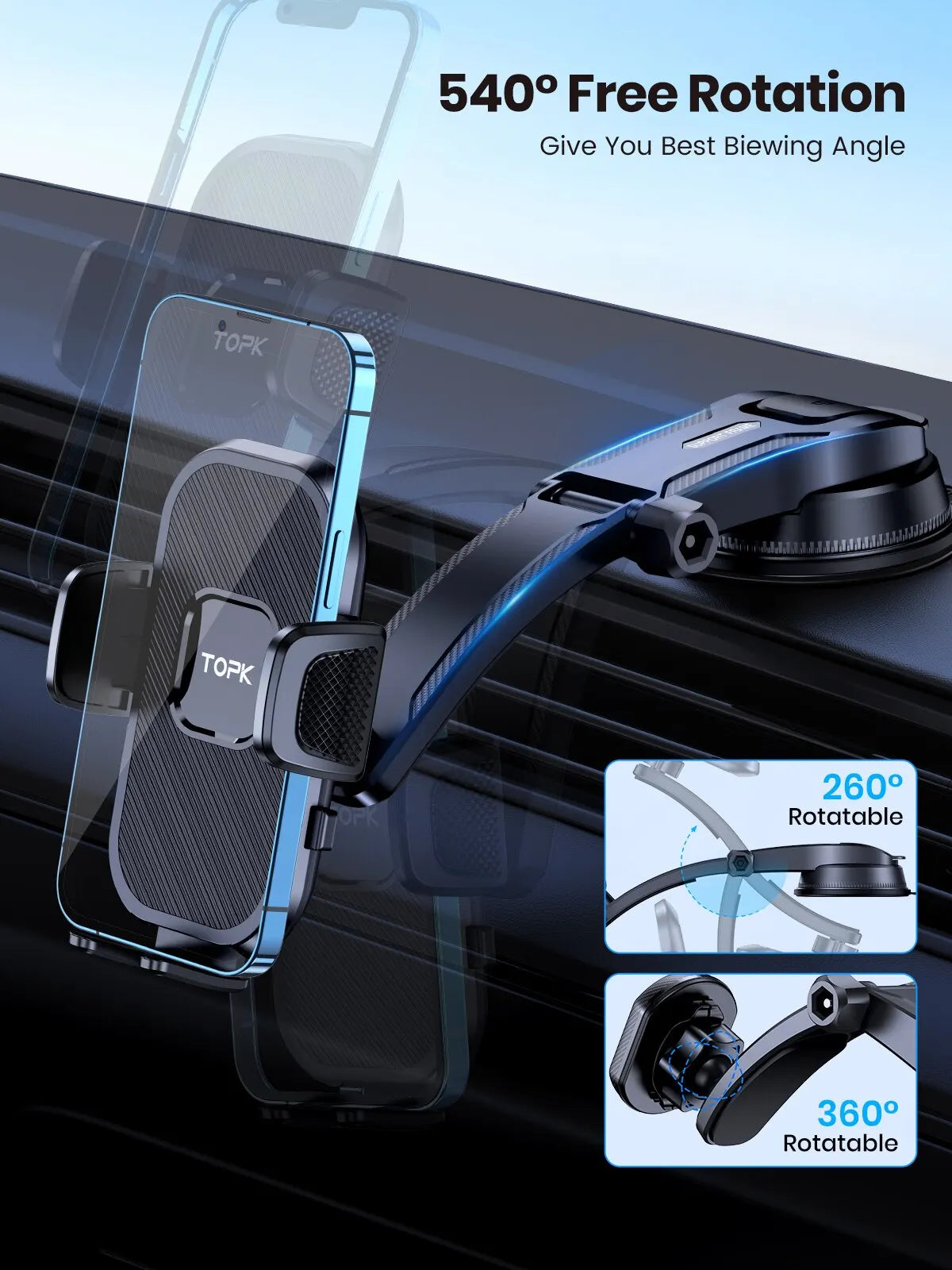TOPK Car Phone Holder Gravity Stand for iPhone Xiaomi Samsung Car Mobile Support fo additional angle