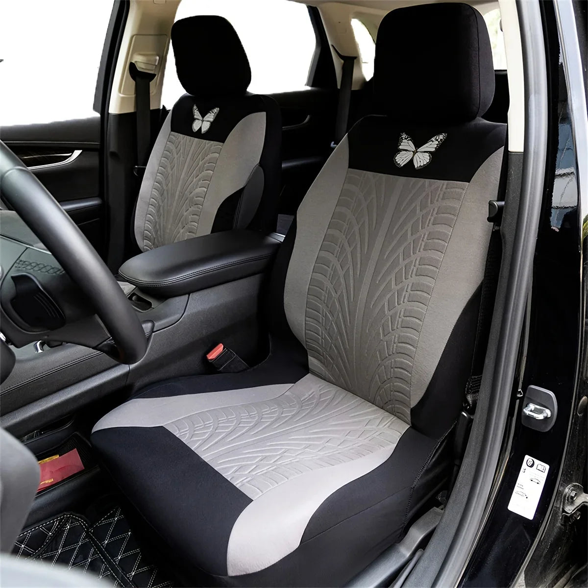 Car Seat Cover Full Set, Universal Butterfly Pattern Embroidery Auto Seat Set close-up view