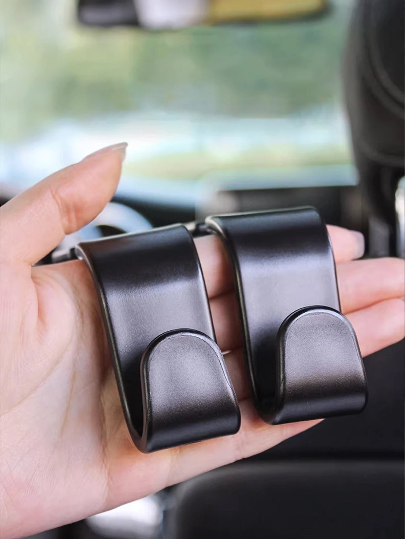 Car Backseat Hooks, Set of Two, Hidden Multifunctional Headrest Storage Rack, Universal detail view