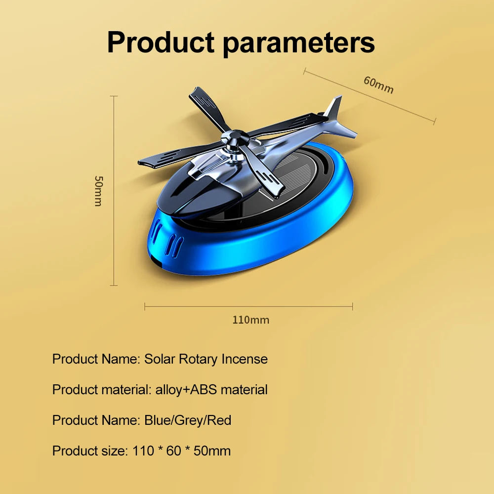 Solar Powered Rotation Helicopter Car Air Freshener | Solar Aromatherapy Diffuser w additional angle