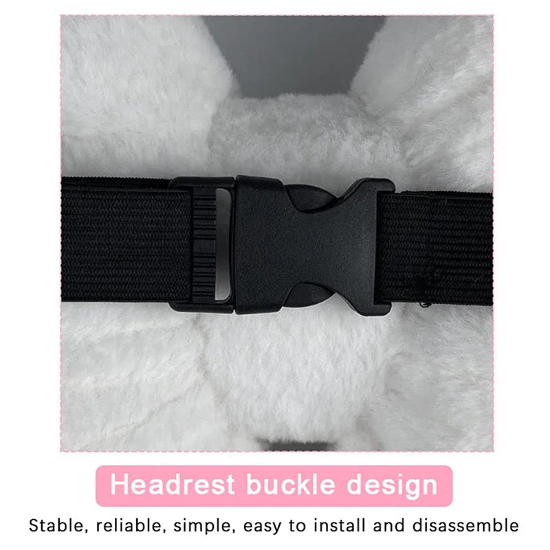 Cute Bowknot Car Headrest Neck Pillow | Plush Lumbar Support Cushion detail view