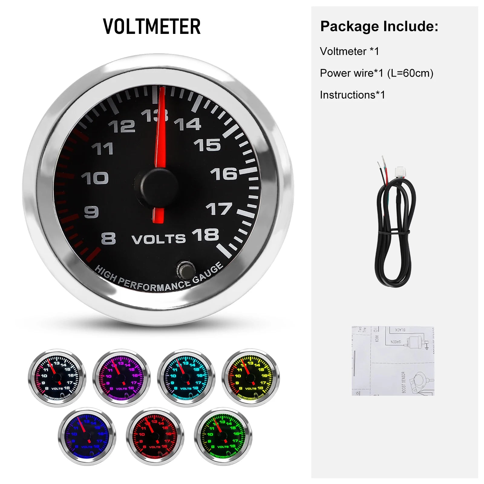 12V 52mm 7-Color Car Gauge Set | Universal Multi-Function Gauge for Boost, Temperature, detail view