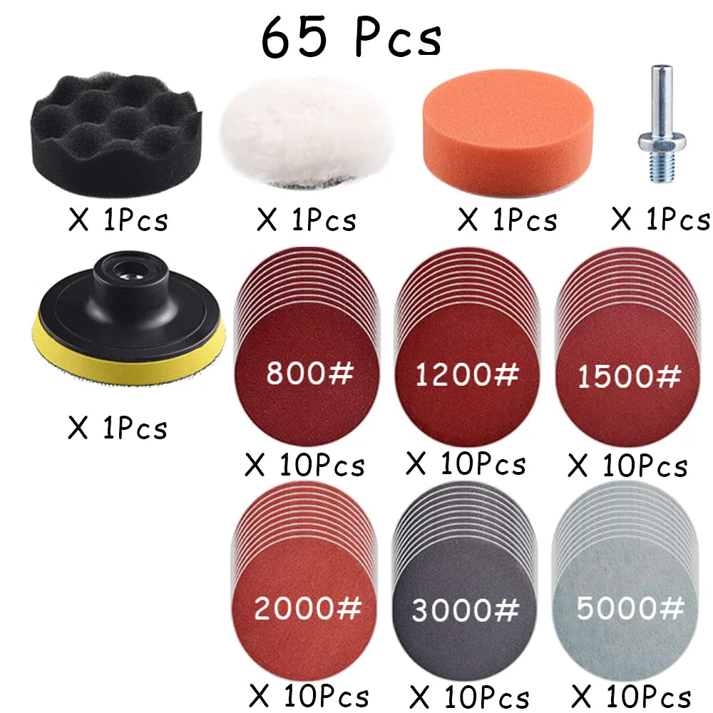 15-65 Pcs Car Headlight Repair Restoration Kit 3 Inch 75mm Sanding Plate Waxing Sponge S detail view