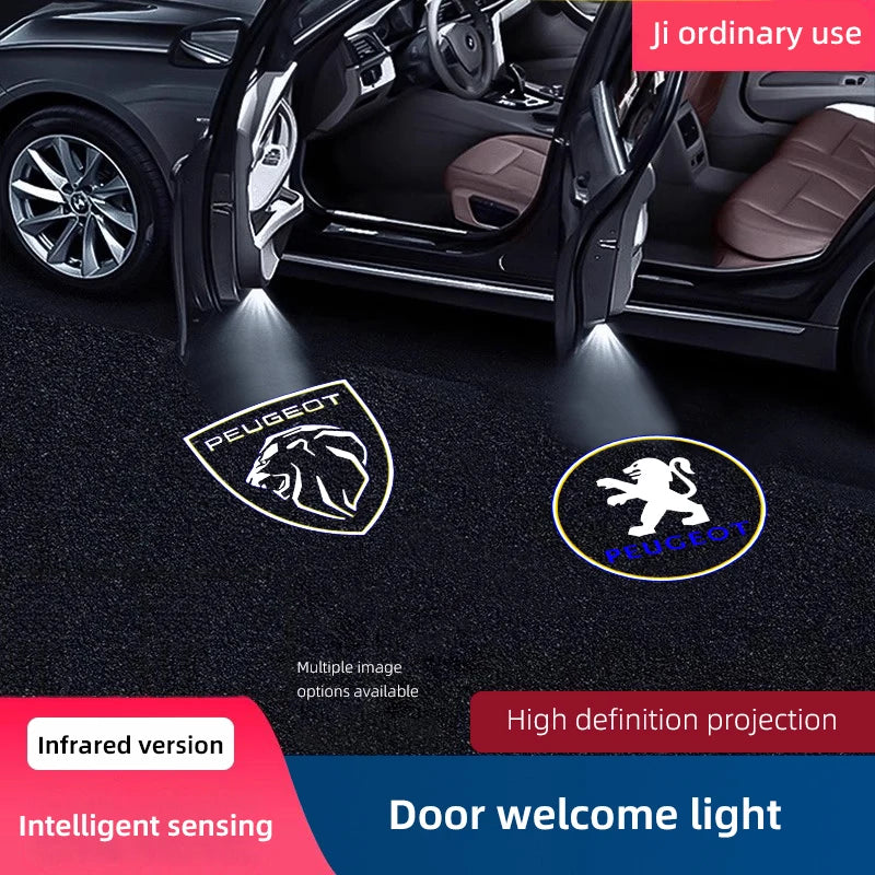 HD LED Welcome Light Car Door Projector Lamps for Peugeot Models | Carbon Fiber Black