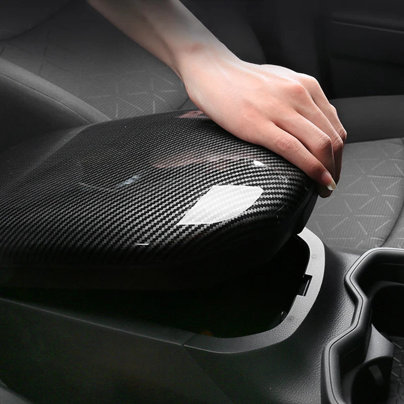 Carbon Fiber Car Central Console Armrest Box Cover Trim For Toyota RAV4 XA50 2019 2020 2021 2022 2023 2024 Hybrid Accessories