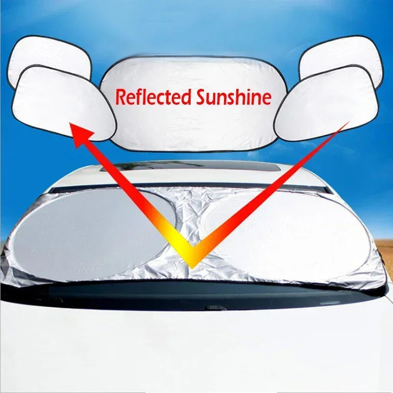 Car Windshield Sun Shade Cover Universal Folding PVC Up To 59 In close-up view