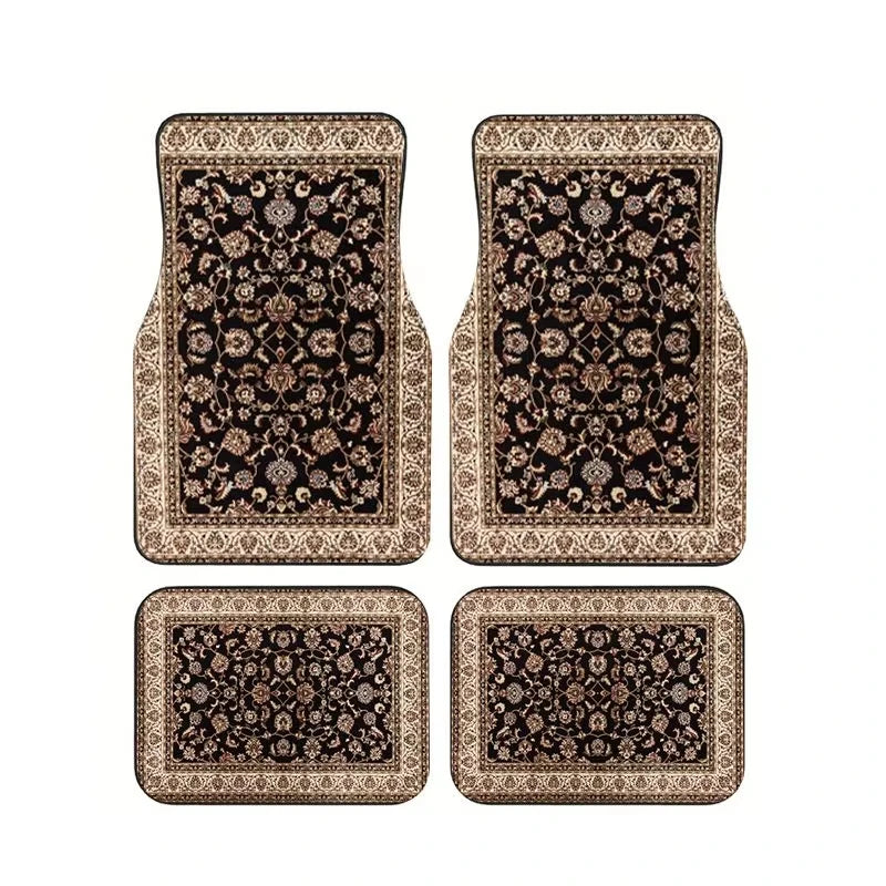 Red Bohemian Paisley Print Car Floor Mats 4Pcs Universal Anti-Slip Auto Carpet Inte additional angle